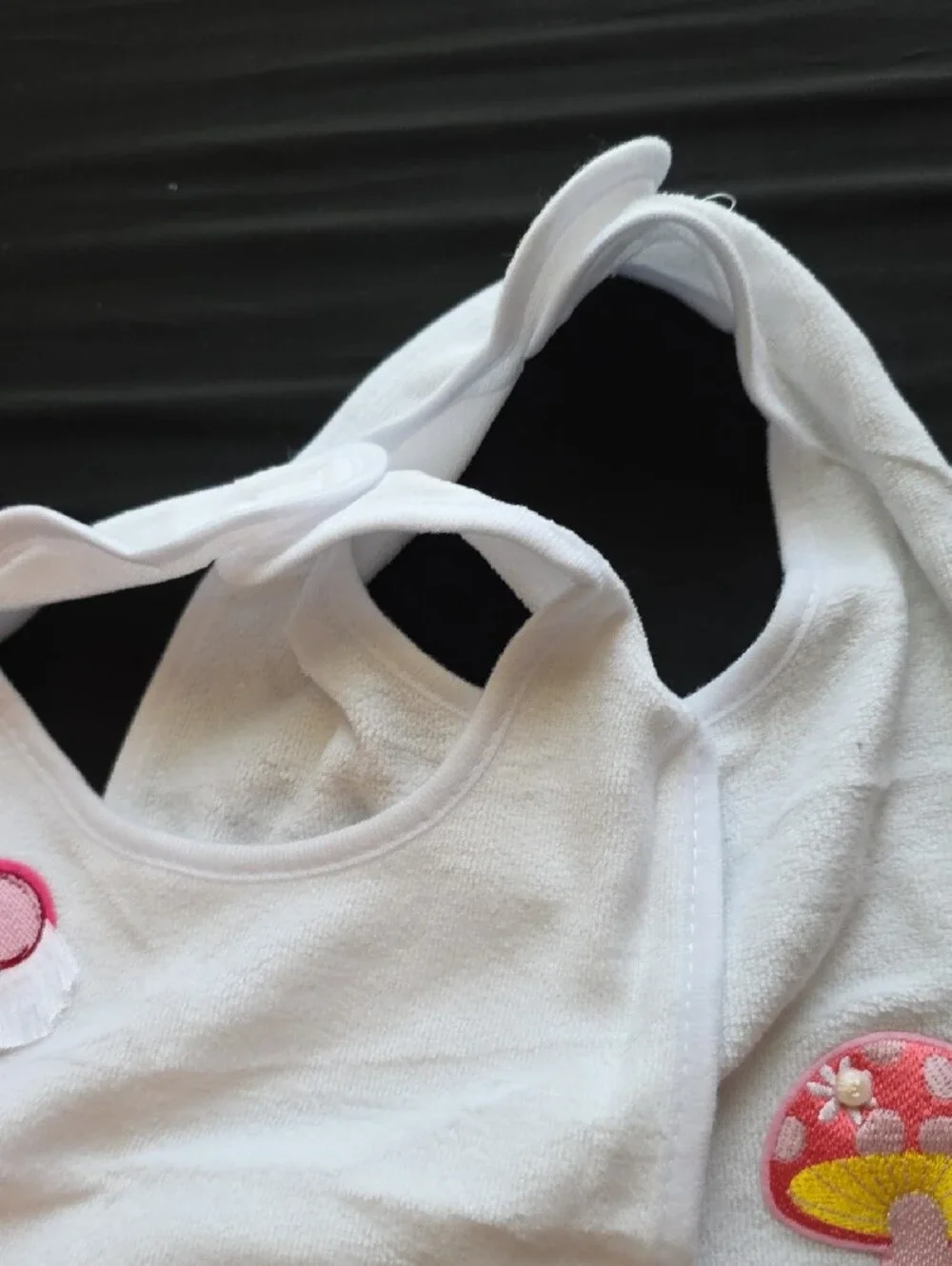 White Baby Bib with Pink & Yellow Mushroom Appliqué 2 Pack